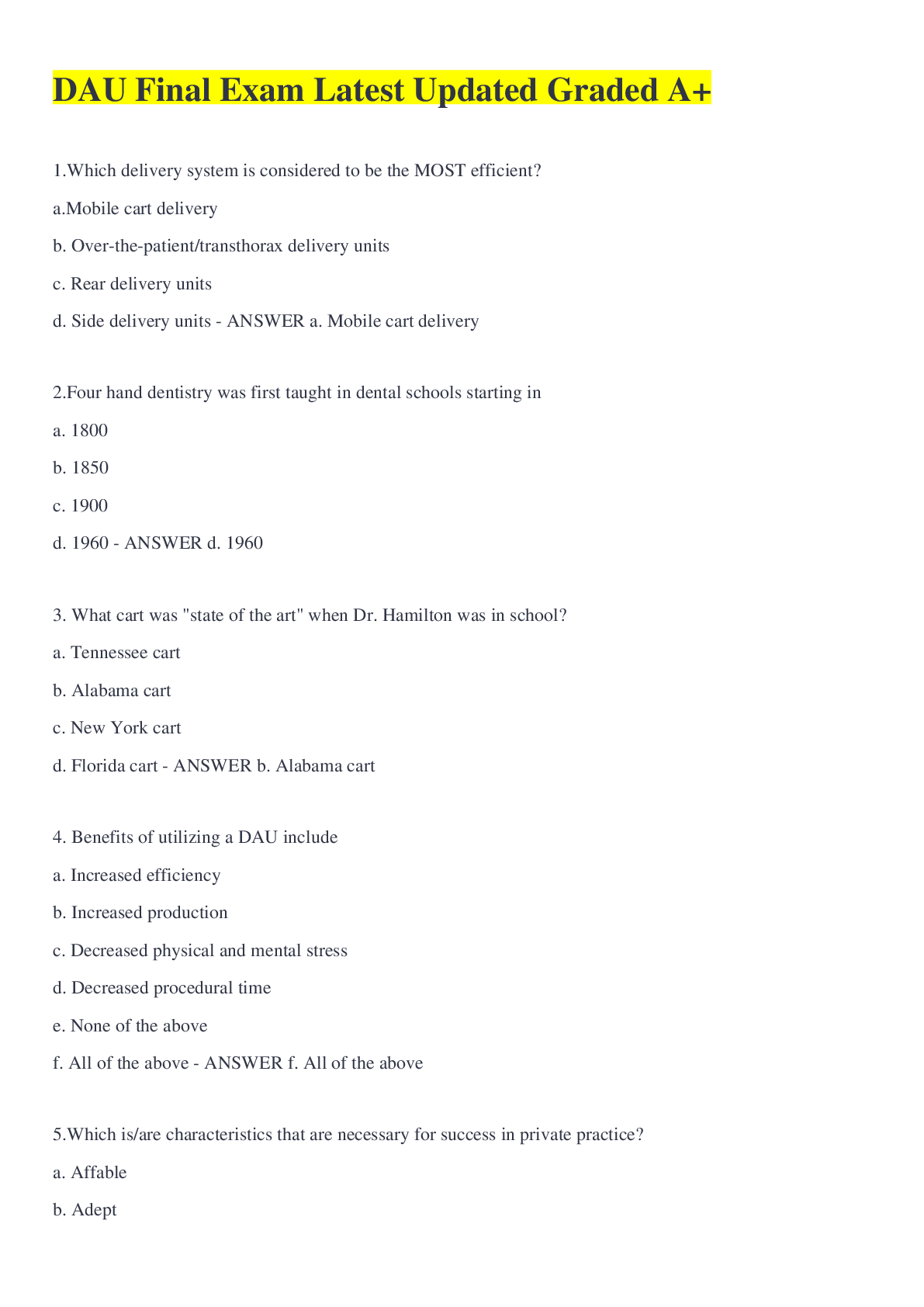 Preview image of DAU Final Exam Latest Updated Graded A+ document